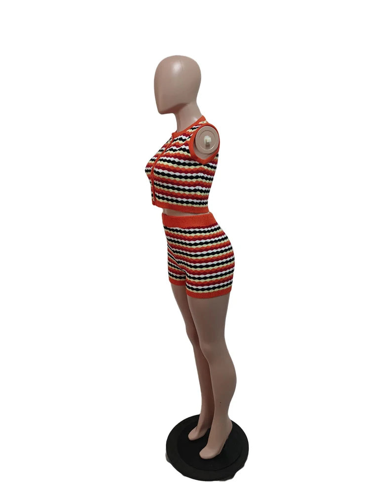 Women's Knit Striped Two-Piece Set – Y2K Summer