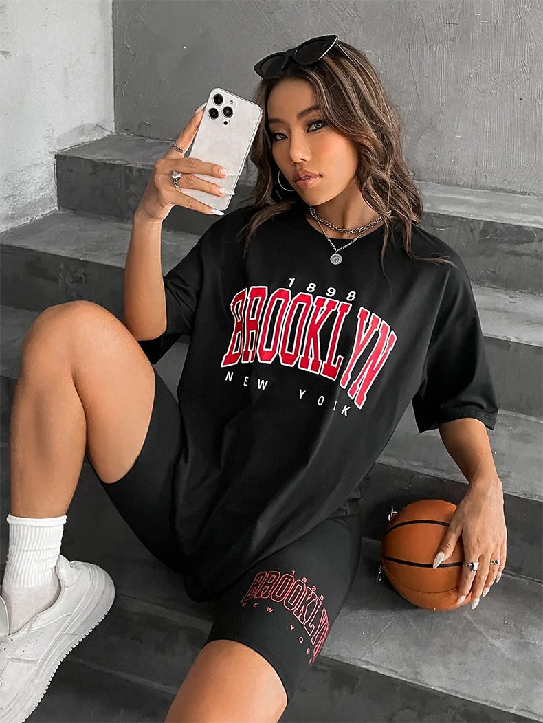 Women's Pajamas Sets Casual Loose T-Shirt Tight Shorts Slim Outside Homewear Comfortable Breathable Beautiful Stylish Trendy