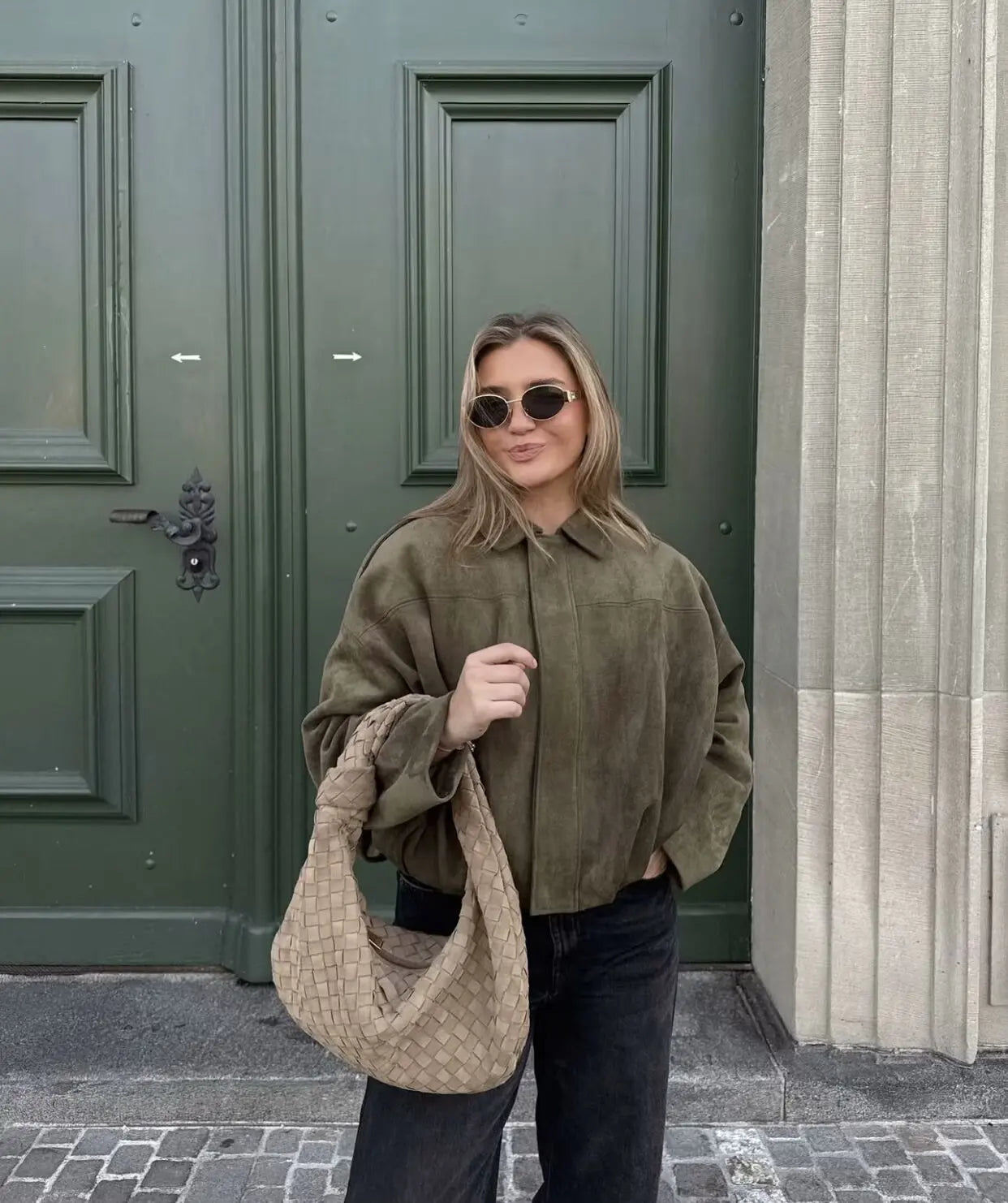 Women's Bomber Jacket – Suede Zip-Up Long Sleeves with Pockets | Streetwear Style