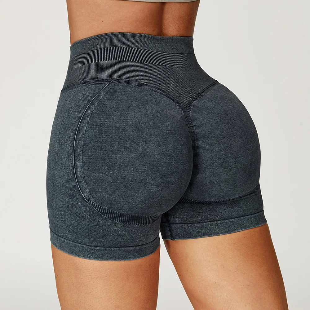 Short de yoga taille haute pour femme, délavé au sable, short de sport, short de fitness, short de course à pied, short de gym, short galbant