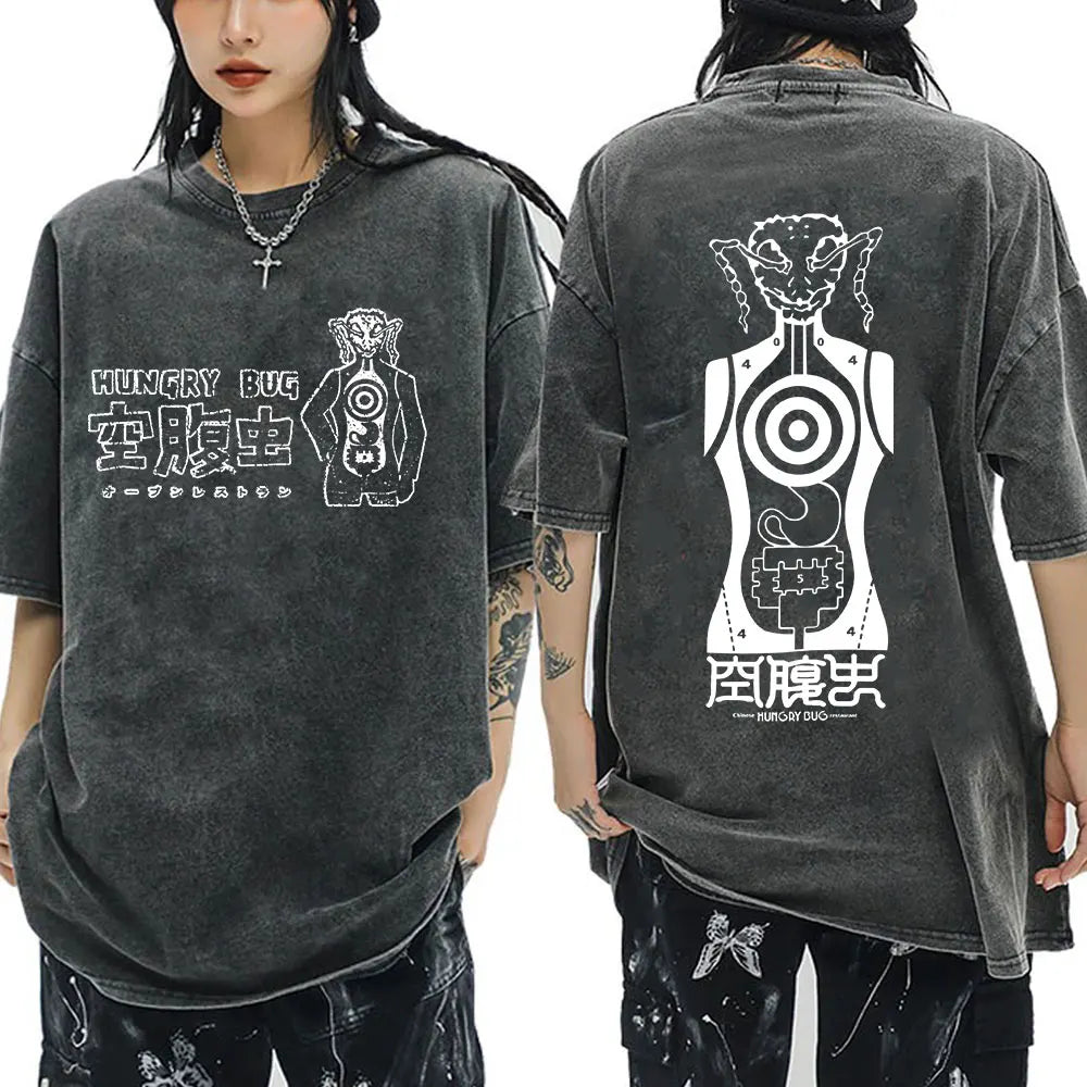 2026 Japanese Anime Dorohedoro Kaiman Vintage Washed T-shirt Men Women Cool Manga Graphic T-shirts Gothic Horror Tee Shirt