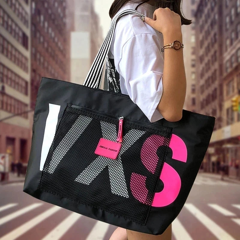 Tote Bag Nylon Waterproof – Grand Sac Femme Zippé Multi-Poches