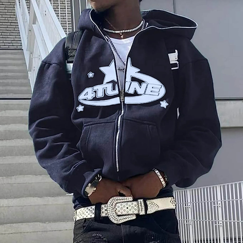 Hoodie Zippé Hip Hop Streetwear - Imprimé Lettres