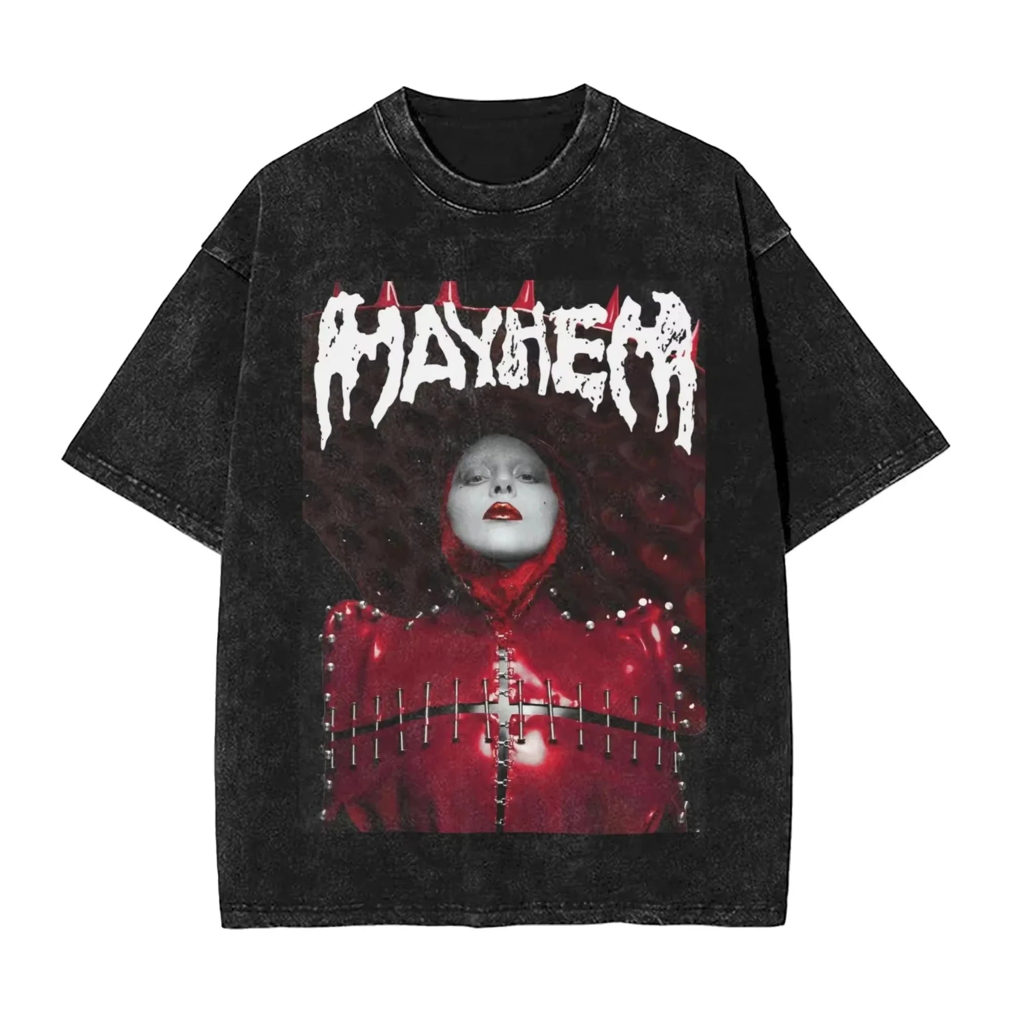 Lady Gaga Vintage Washed T-Shirt Mayhem Sleeve Print Hip Hop Vintage High Street Streetwear Unisex Harajuku Style Top T-shirt
