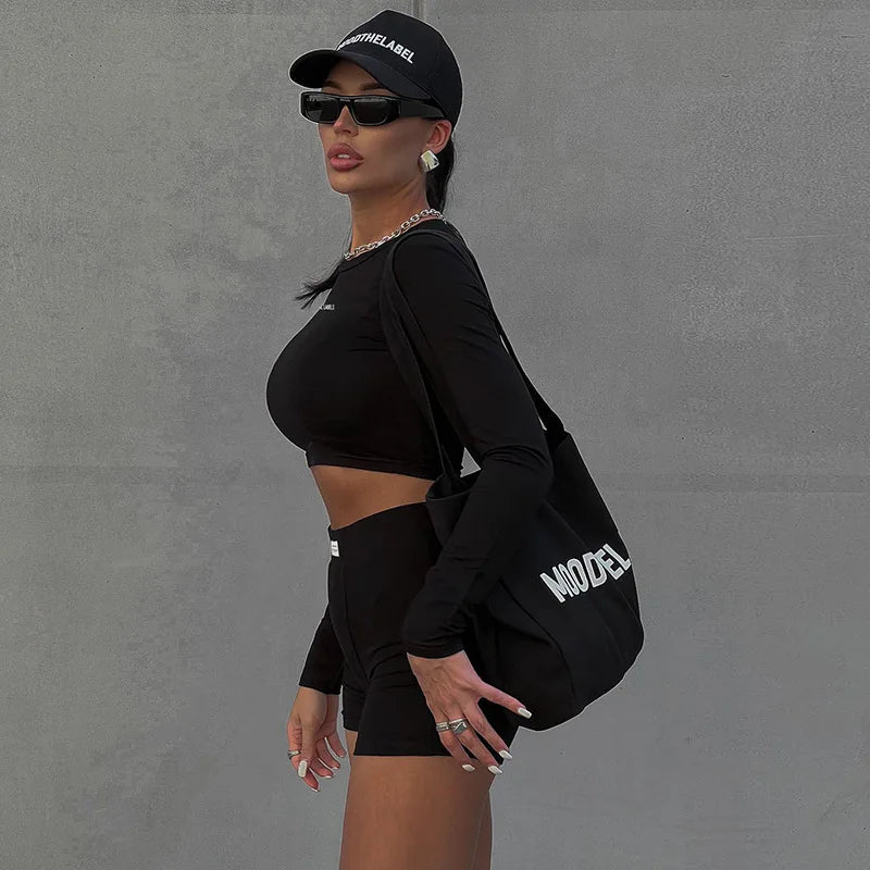 Women's Streetwear Two-Piece Set – Top & Shorts