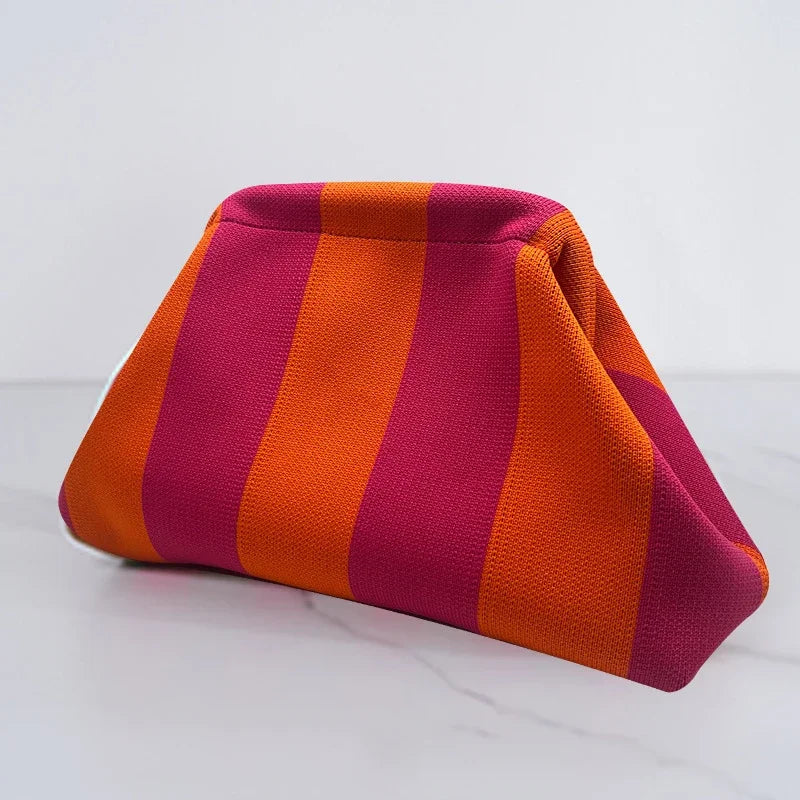 New Summer Beach Clutch Bag Women Contrast Color Crochet Handbag Knitting Dumpling Clutch Lady Cute Cloud Casual Colorblock Bag