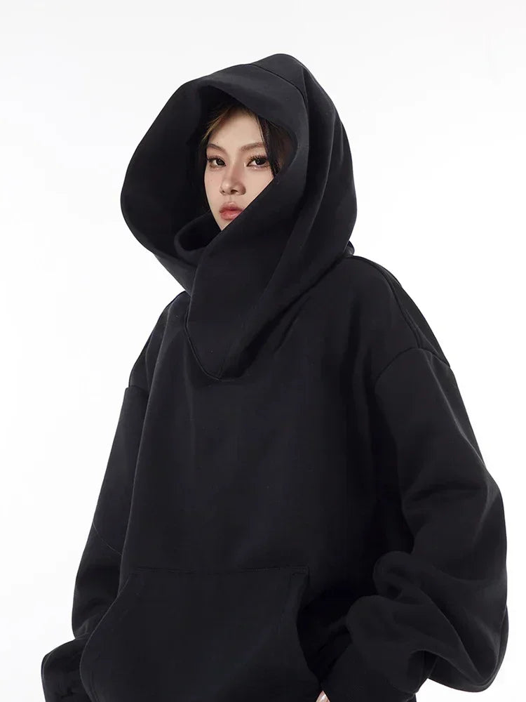 Autumn Solid Color Ninja Turtleneck Hoodies For Men Y2K Vintage Fleece Sweatshirts Hip Hop Japanese Streetwear Oversized Hoodie