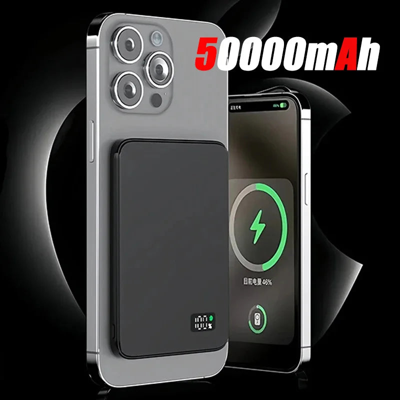 For IPHONE Ultra-thin 500000mAh Mobile Power Bank MagSafe Magnetic Wireless Fast Charging Portable Electronic Display For iPhone