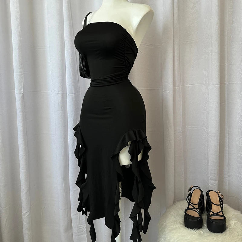 Robe Courte Femme Bustier Sexy Florale Plissée Ourlet Fendu Haut 2024 Unie Dos Nu Sans Manches Noire Et Rose Robe de Soirée Vestidos