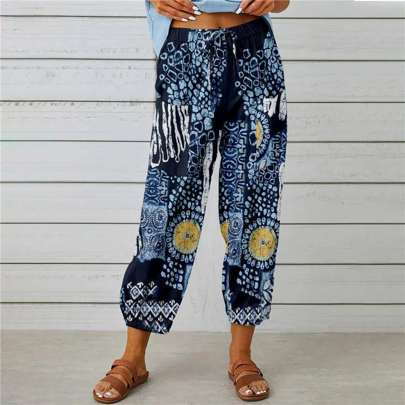 Women's Printed Trousers with Elastic Waist – Loose Bohemian Fit | Holiday & Everyday