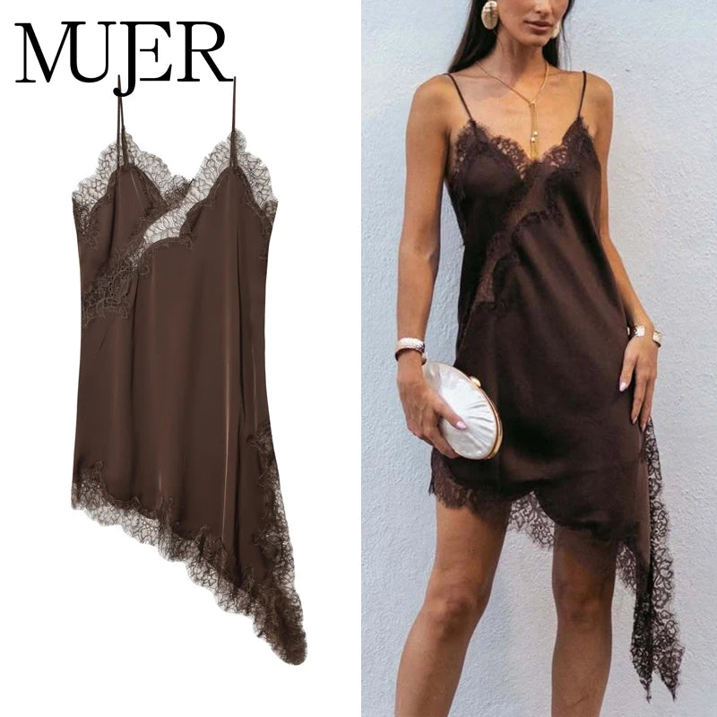 Lace Slip Mini Dress Women Satin Backless Summer Dress Woman Asymmetric Party Women's Dress Sexy Beach Dresses for Women