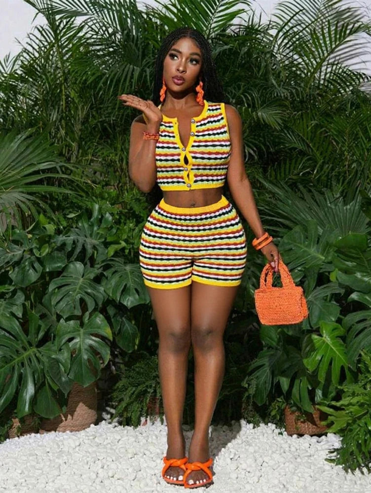 Women's Knit Striped Two-Piece Set – Y2K Summer