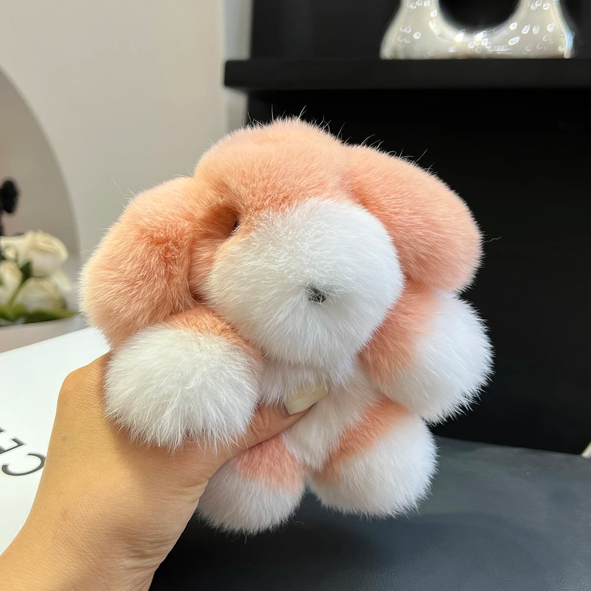 Genuine Rabbit Fur Pom-Pom Keychain – Cute Plush Dog | Bag Charm