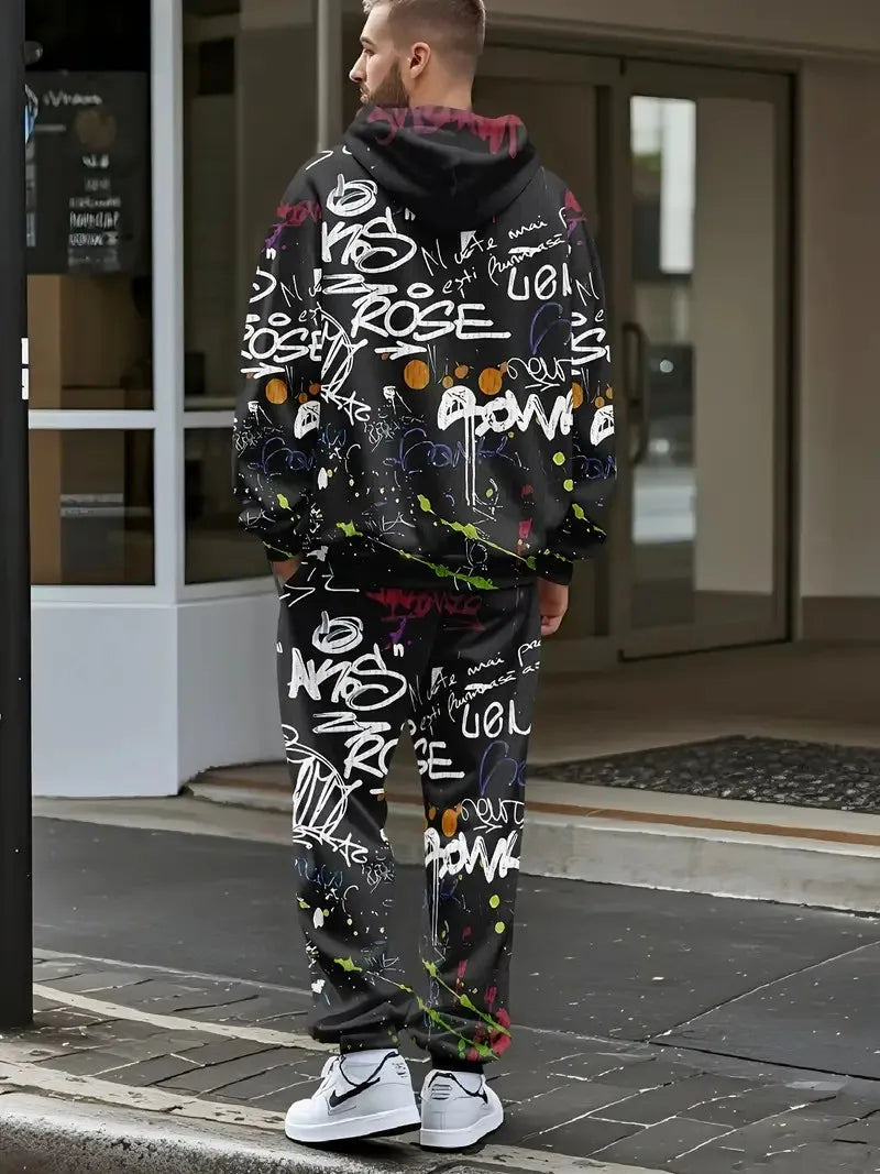 Men's 3D Graffiti Hoodie Set – Casual Spring/Autumn Sweatshirt