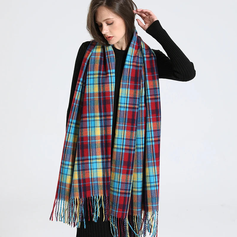 Women's Checkered Shawl Scarf – Soft & Warm Cashmere | 14 Colors