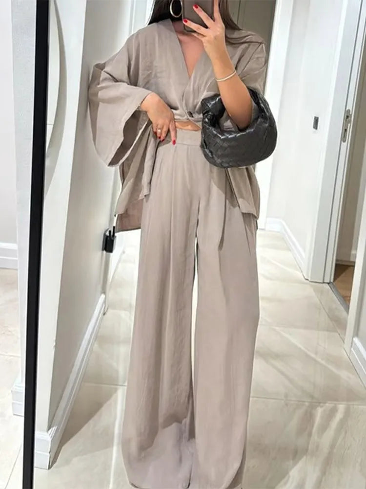 Casual Solid Cotton Linen Loose Shirt Pants Set Women Single Breasted Blouses Wide Leg Pants Suits Spring Summer Lady Outfits