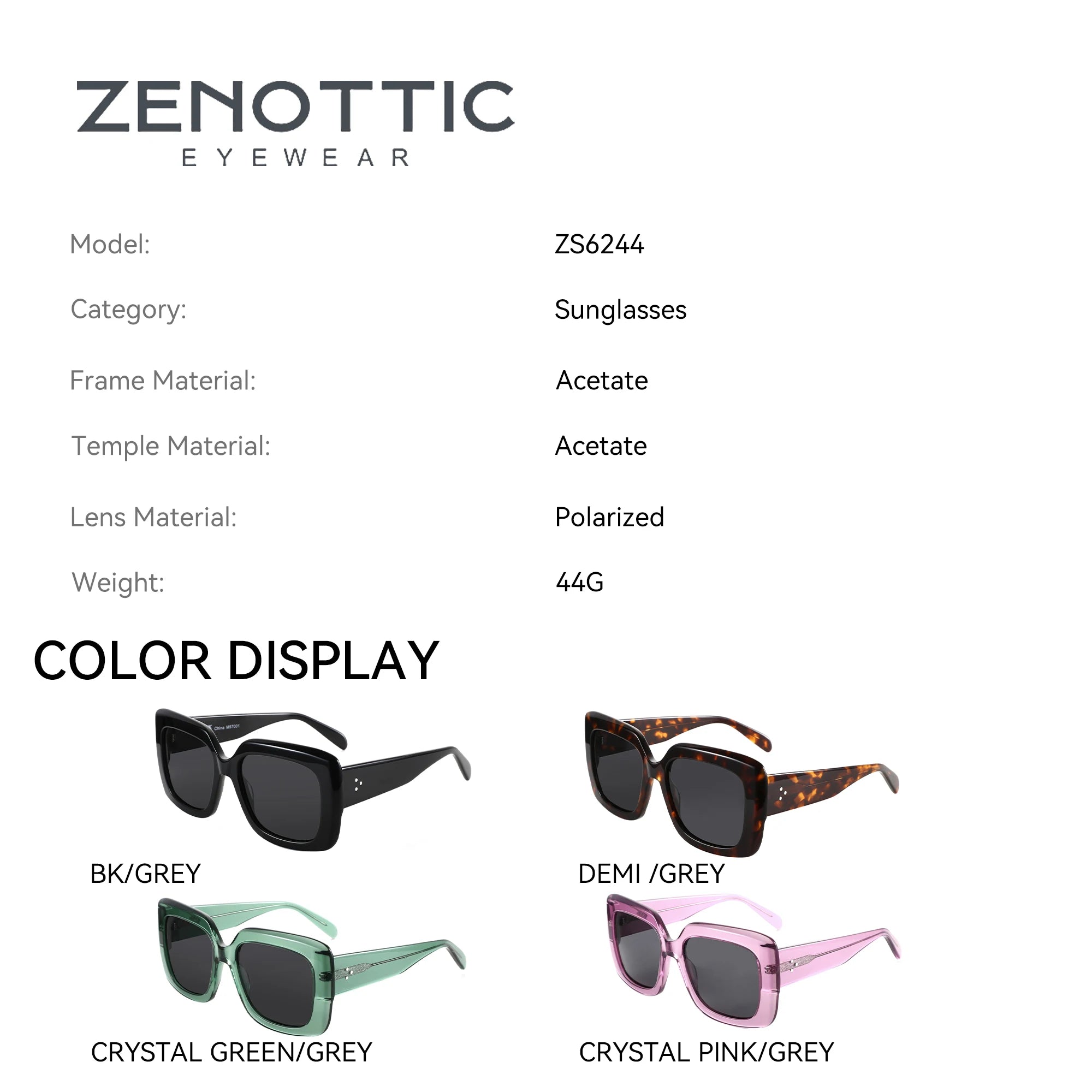 New Arrivals Women Large Rectangle Polarized Sunglasses UV400 Protection Acetate Square Sun Glasses Fashion Shade