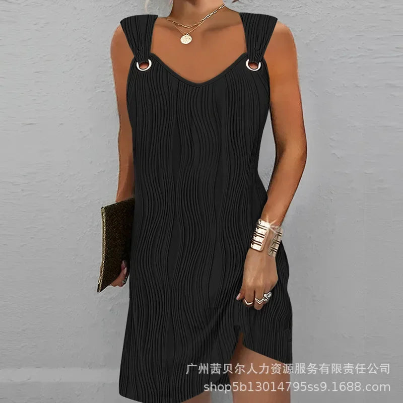 Wepbel Casual Dress Plants Print O-Ring Decor Elegant Floral Mini Dress Women Sleeveless Tank Tops V-neck Summer Dress