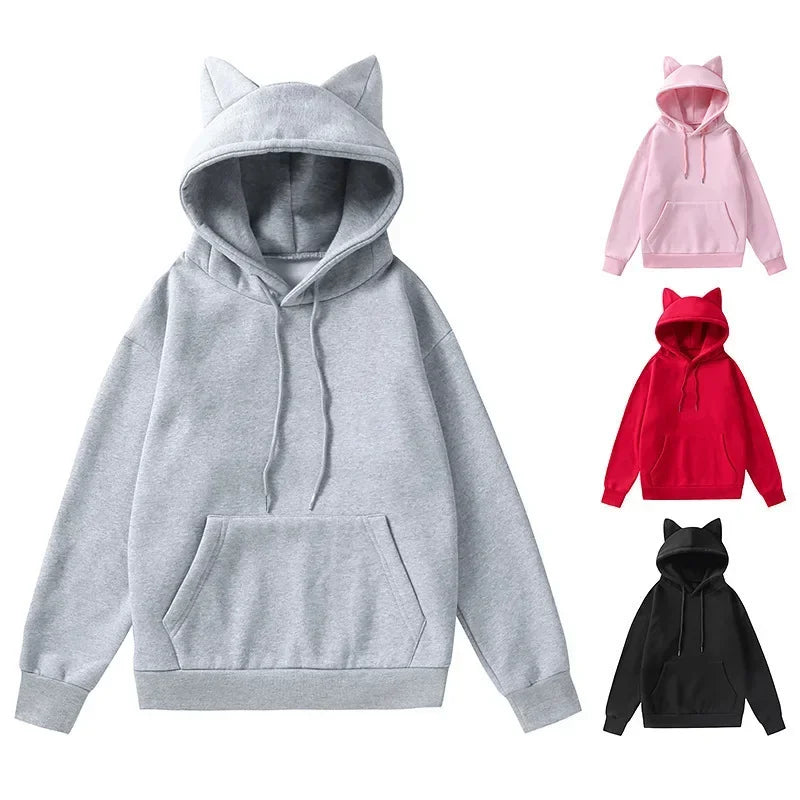 Spring And Autumn New Style Foreign Trade Women's Cat's Ears (Steamed Cat-Ear Shaped Bread) Design Hooded Fleece Sweater Fashion