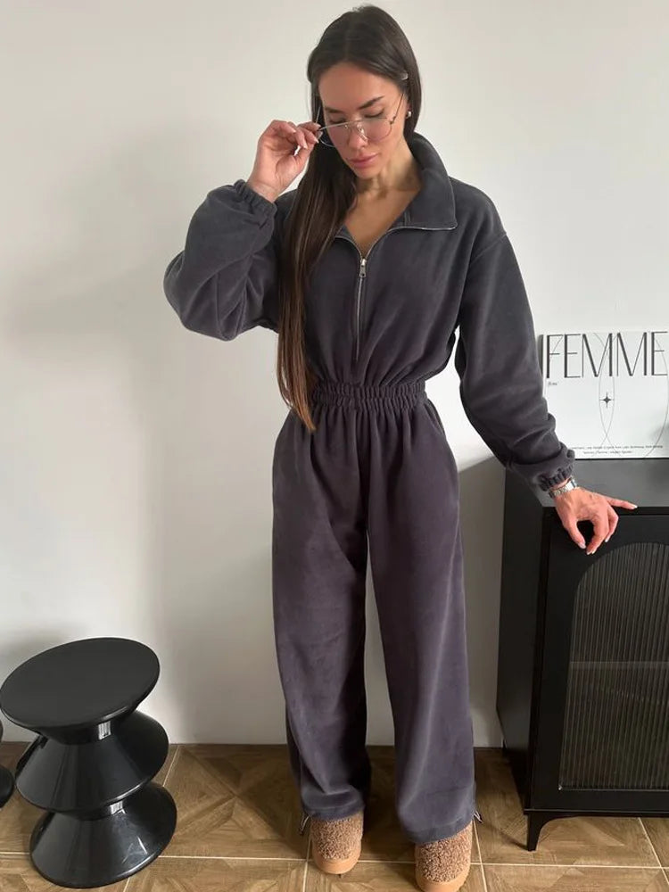 Woman Clothing New Fashion Long-sleeved Jumpsuit Women's Casual Semi-open Elastic Waist Jumpsuit Elegant Woman Jumpsuit