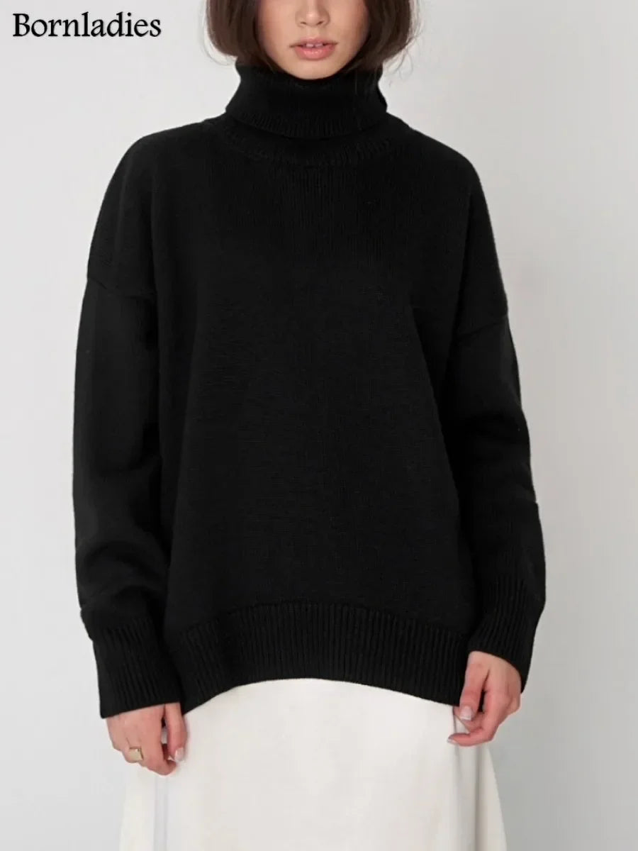 Bornladies Women Turtleneck Sweater CHIC Autumn Winter Thick Warm Pullover Top Oversized Casual Loose Knitted Jumper Female Pull