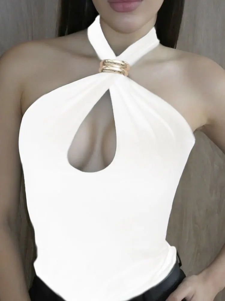 Summer Fashion Sexy Vest Top For Women Hollow Out Backless Twist Solid Cropped Y2k Top Patchwork Female Short Tank Top New 2025