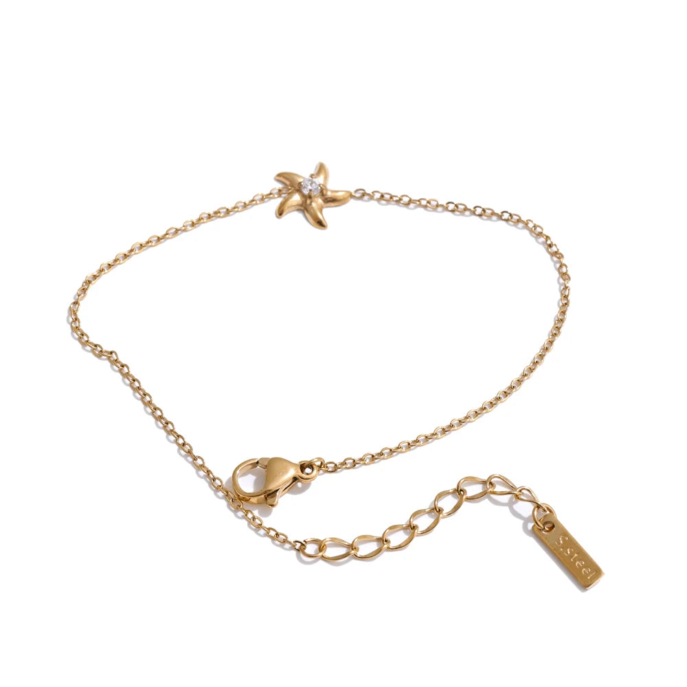 Starfish Necklace & Bracelet – Cubic Zirconia & Gold Plated Stainless Steel | Yhpup