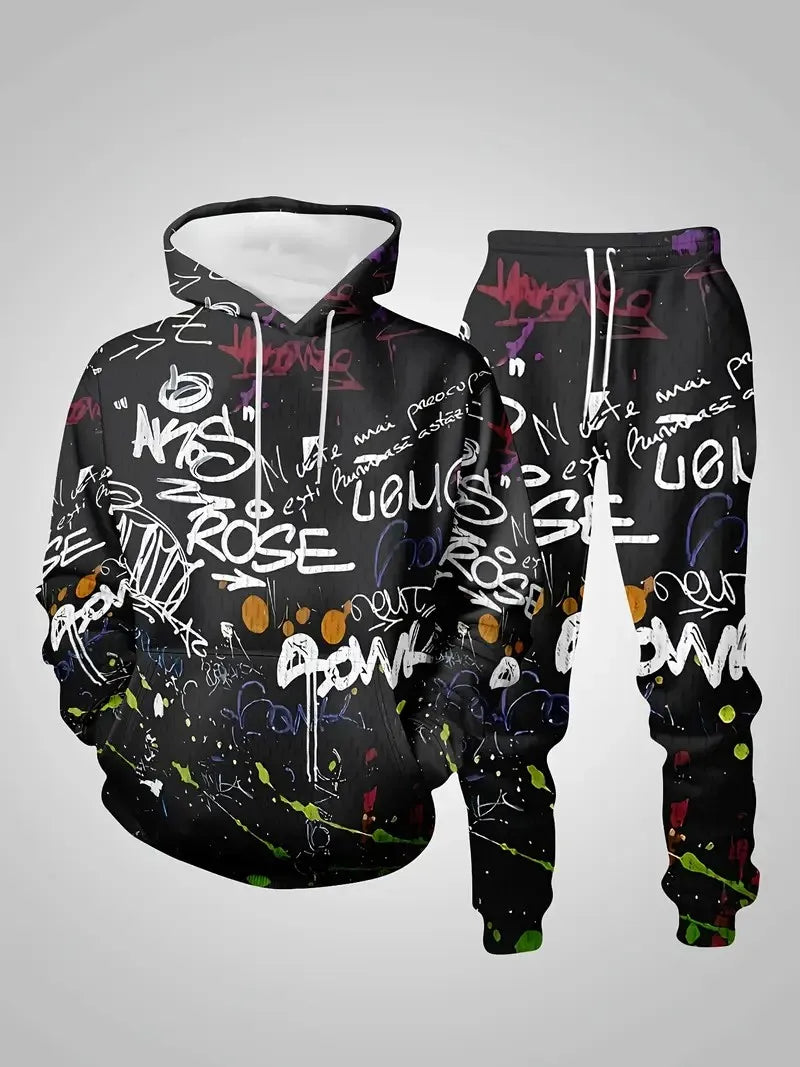Men's 3D Graffiti Hoodie Set – Casual Spring/Autumn Sweatshirt