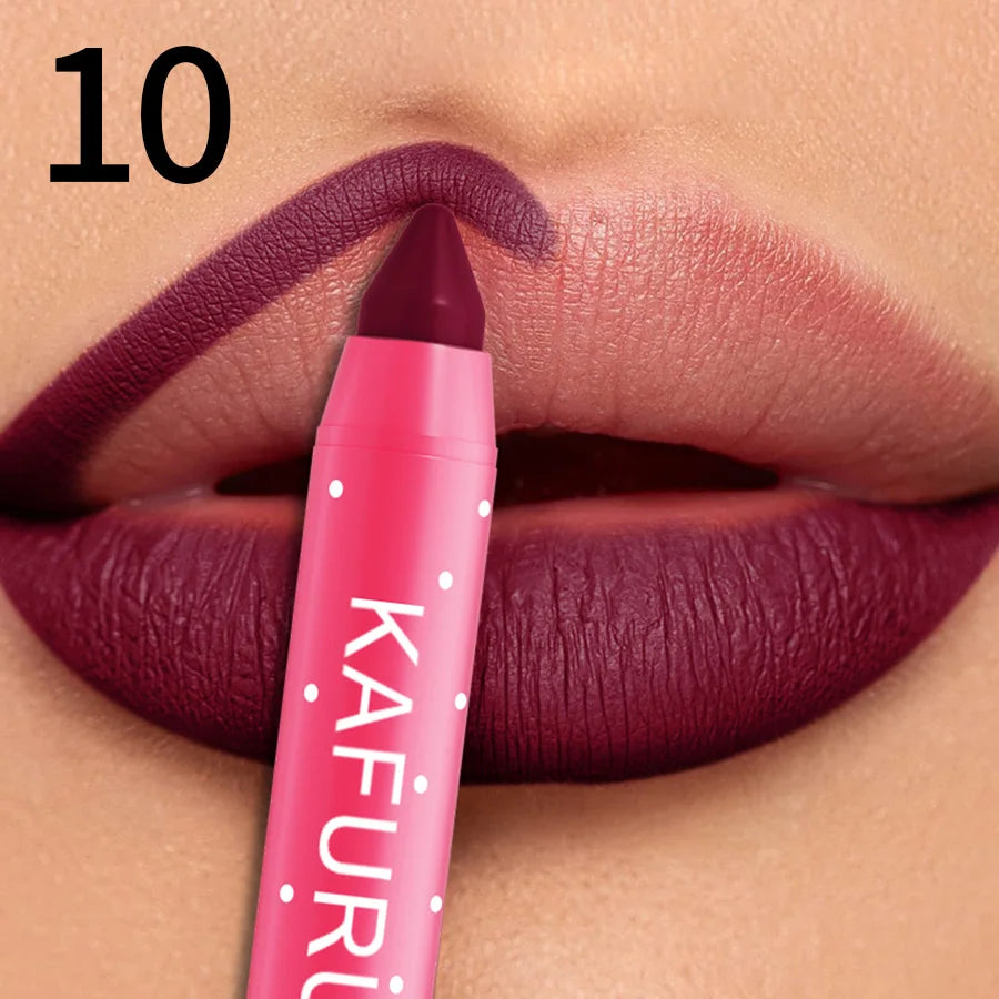 15 Colors Lipstick Pencil Waterproof Sexy Red Matte Contour Tint Lipstic Pen Long-lasting Lipliner Pen Non-stick Cup Lip Makeup