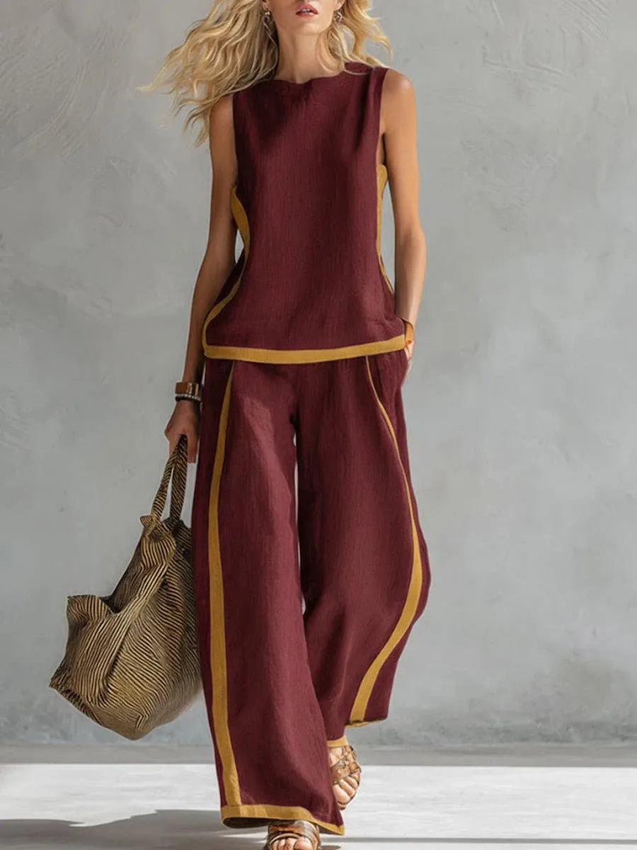 Contrast Wide-Leg Two-Piece Set — Summer Edition