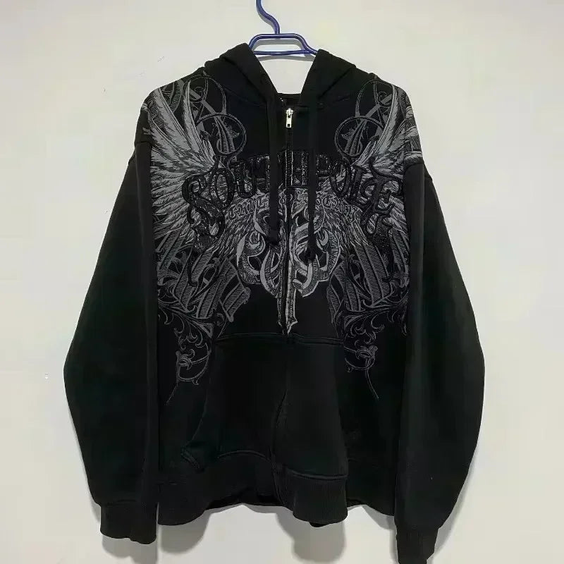 Y2K Street New Fashion Oversized Skull Print Sweater Hoodie Men Harajuku Vintage Hip Hop Popular Casual Sports Hooded Sweater