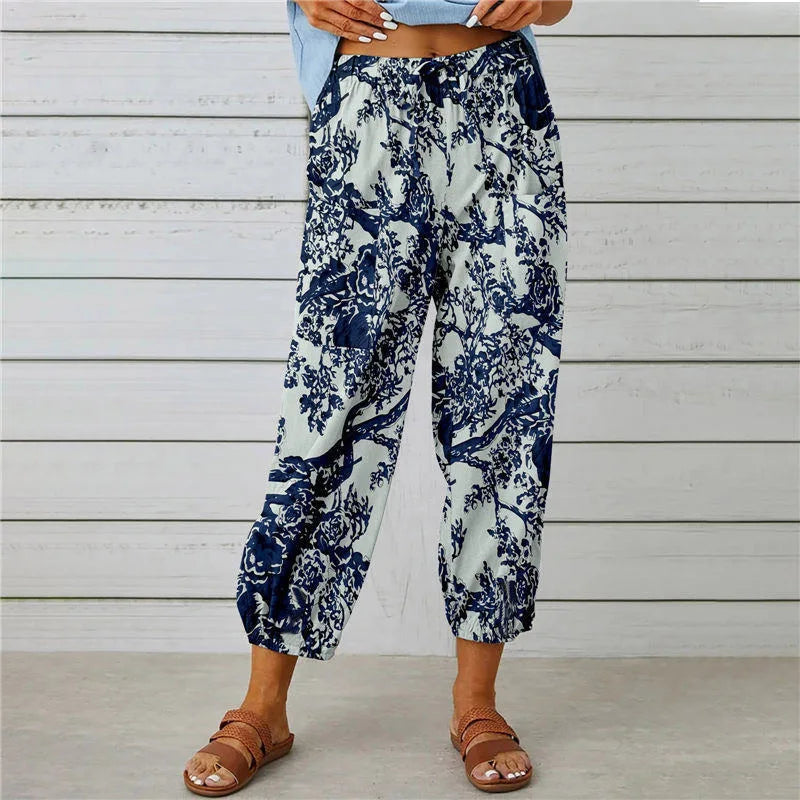 Women's Printed Trousers with Elastic Waist – Loose Bohemian Fit | Holiday & Everyday