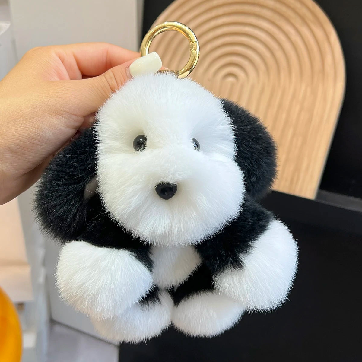 Genuine Rabbit Fur Pom-Pom Keychain – Cute Plush Dog | Bag Charm