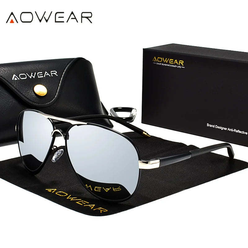Lunettes de soleil aviateur AOWEAR – Polarisées Miroir UV400 Homme