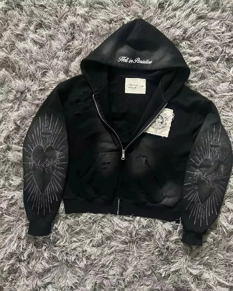 Y2K Street New Fashion Oversized Skull Print Sweater Hoodie Men Harajuku Vintage Hip Hop Popular Casual Sports Hooded Sweater