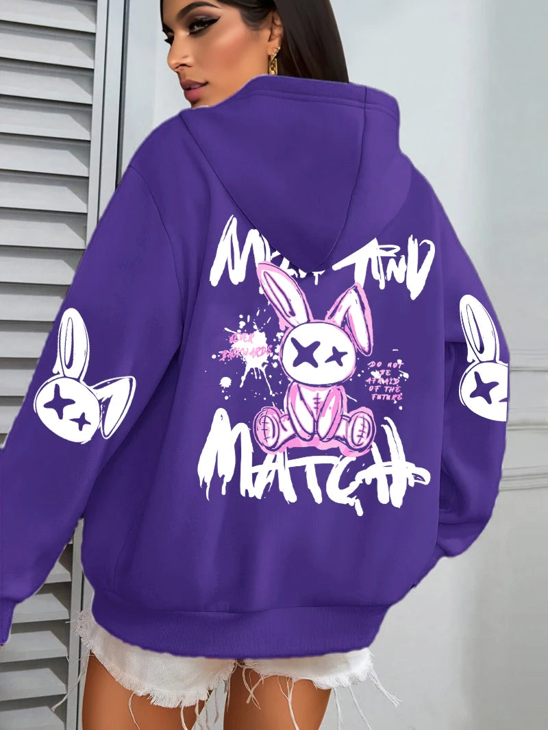 Hoodie Femme Imprimé Lapin – Style Streetwear Harajuku