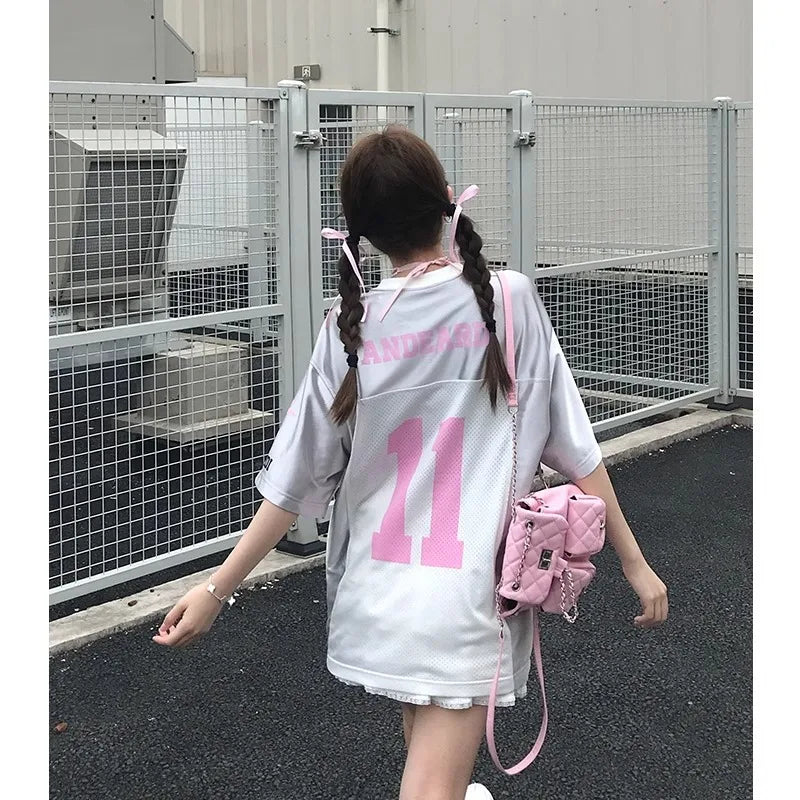 Streetwear Basketball T-Shirt – Oversized Striped Jersey with Letter Print