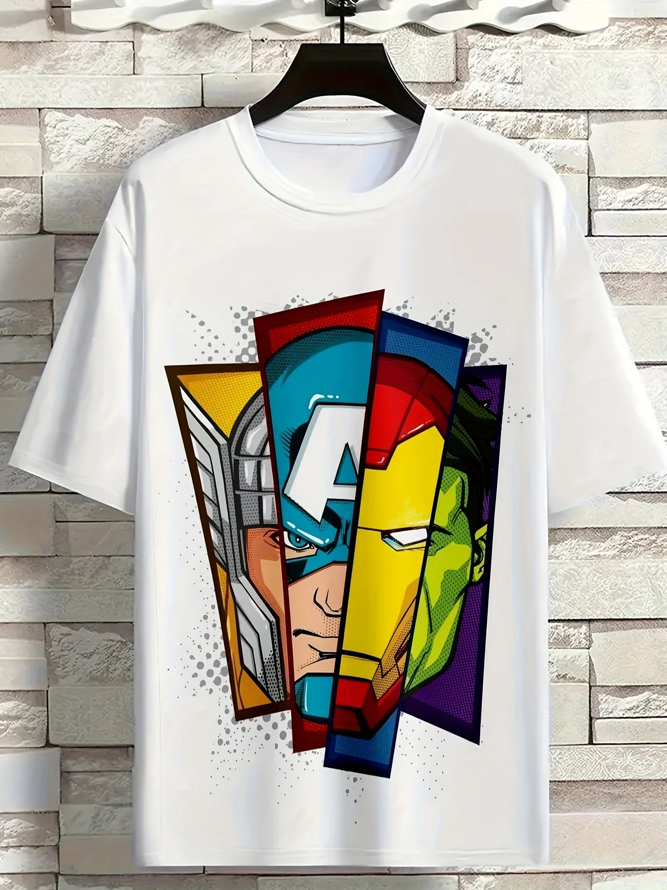 Summer Marvel Superhero Block Printed Short Sleeve Men's Street Round Neck Short Sleeve Top