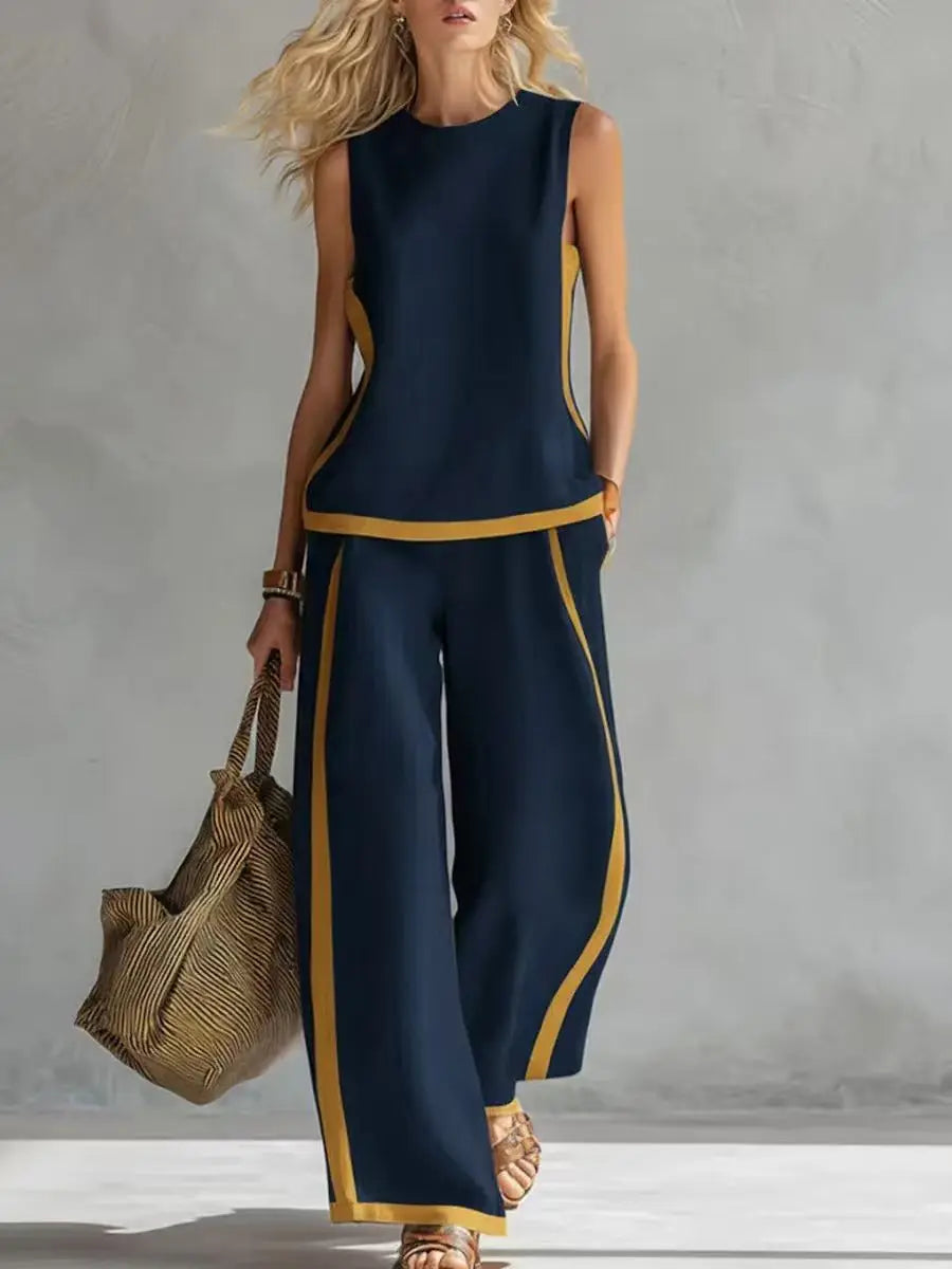 Contrast Wide-Leg Two-Piece Set — Summer Edition