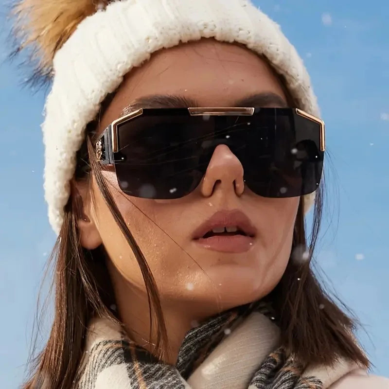 2PCS New Lion Head Integrated Sunglasses Trendy Large Frame Sunglasses Female Personalized Hollow Leg Sunglasses 6922