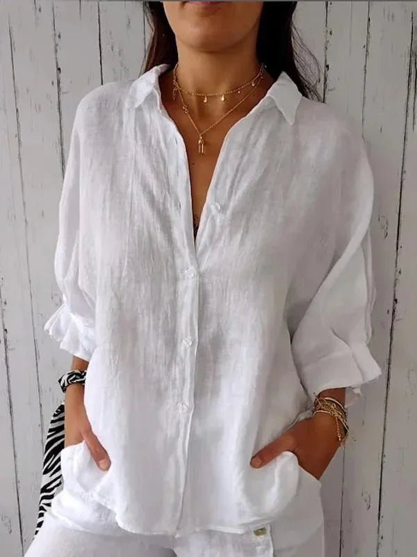 Loose Cotton Linen Shirts For Women Fashion Tie-back Lace-up Button Blouses And Tops 2024 Spring Summer Elegant Women's Shirt