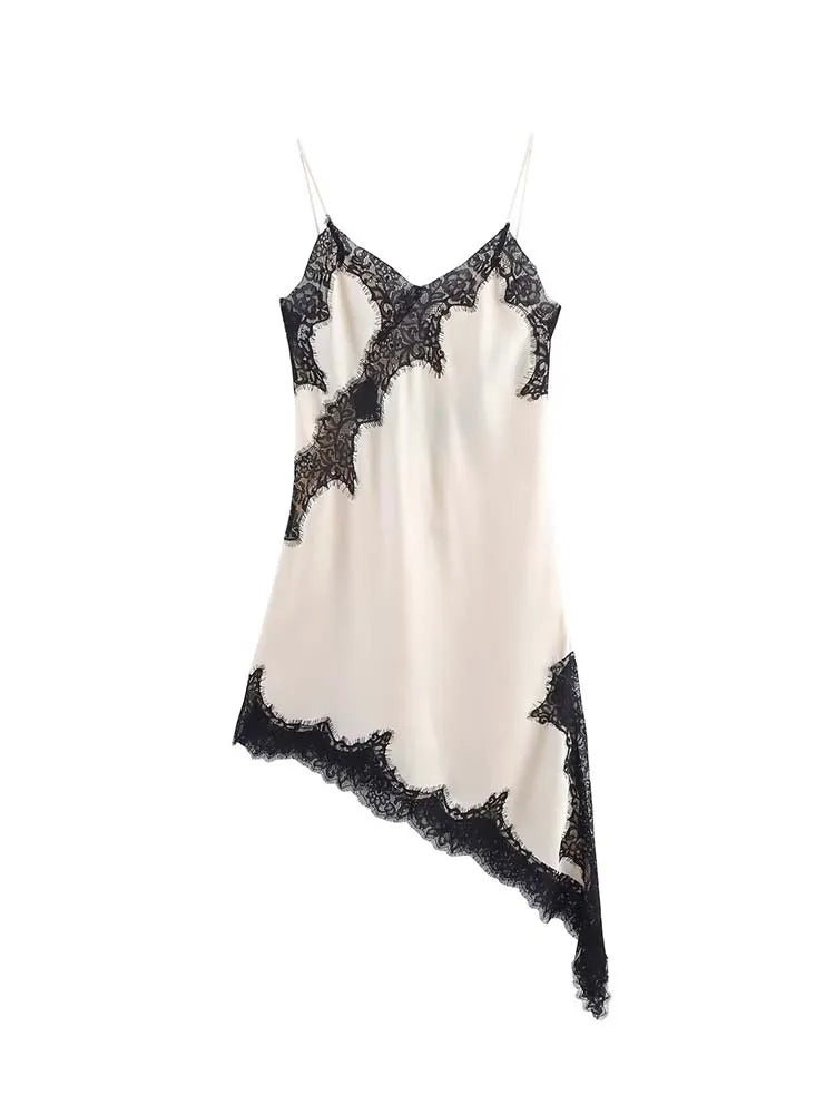 Mode Féminine Sexy Col V Dentelle Élégante Robe Halter Asymétrique Ourlet Robe 2026 Été Nouvelle Mode Vacances Fête Robes de Plage
