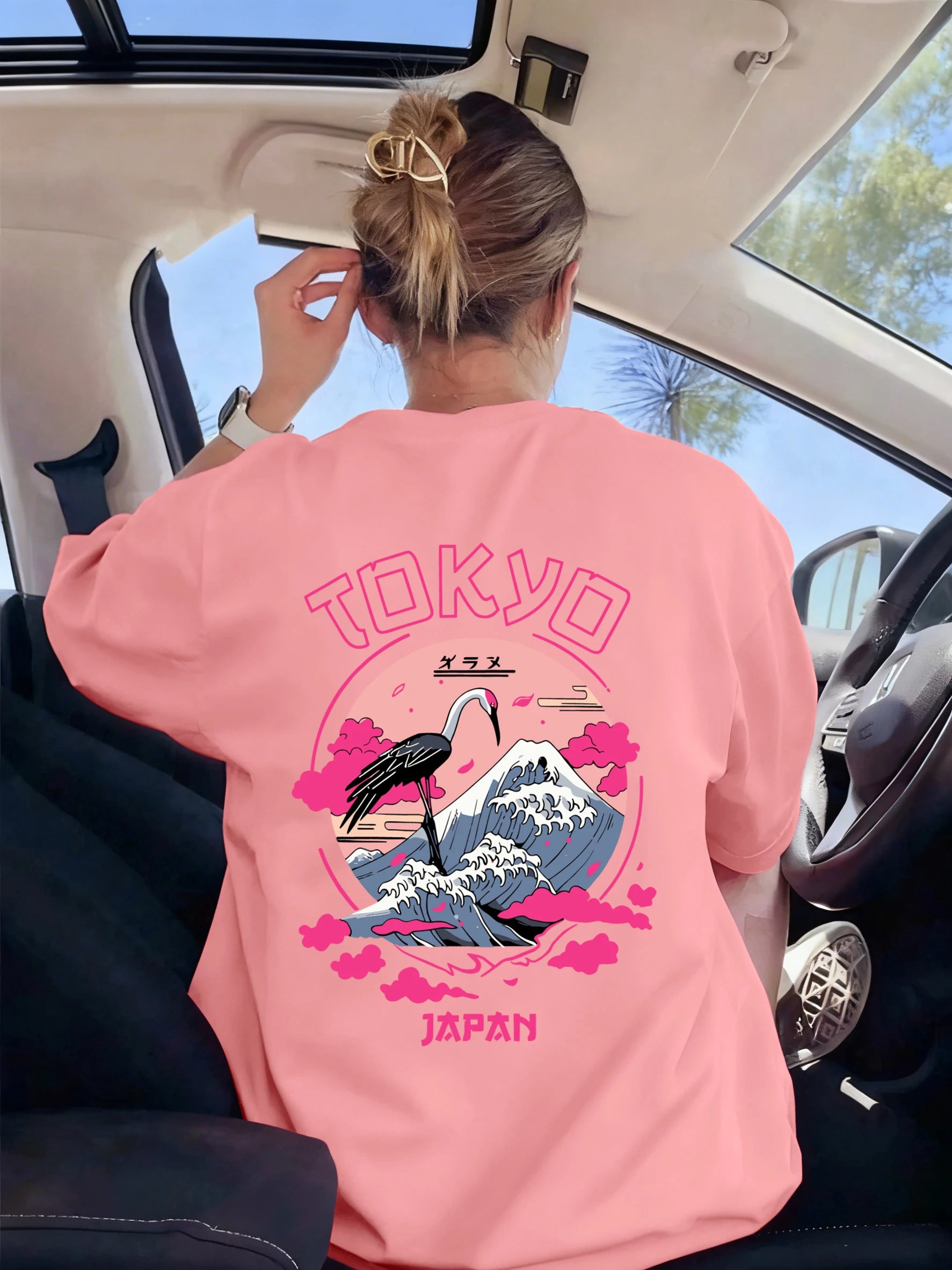 Tokyo Japan Crane Waves Prints Women T-Shirt Trendy Crewneck Tee Shirts Hip Hop Summer Clothes Y2K Woman Soft Short Sleeve