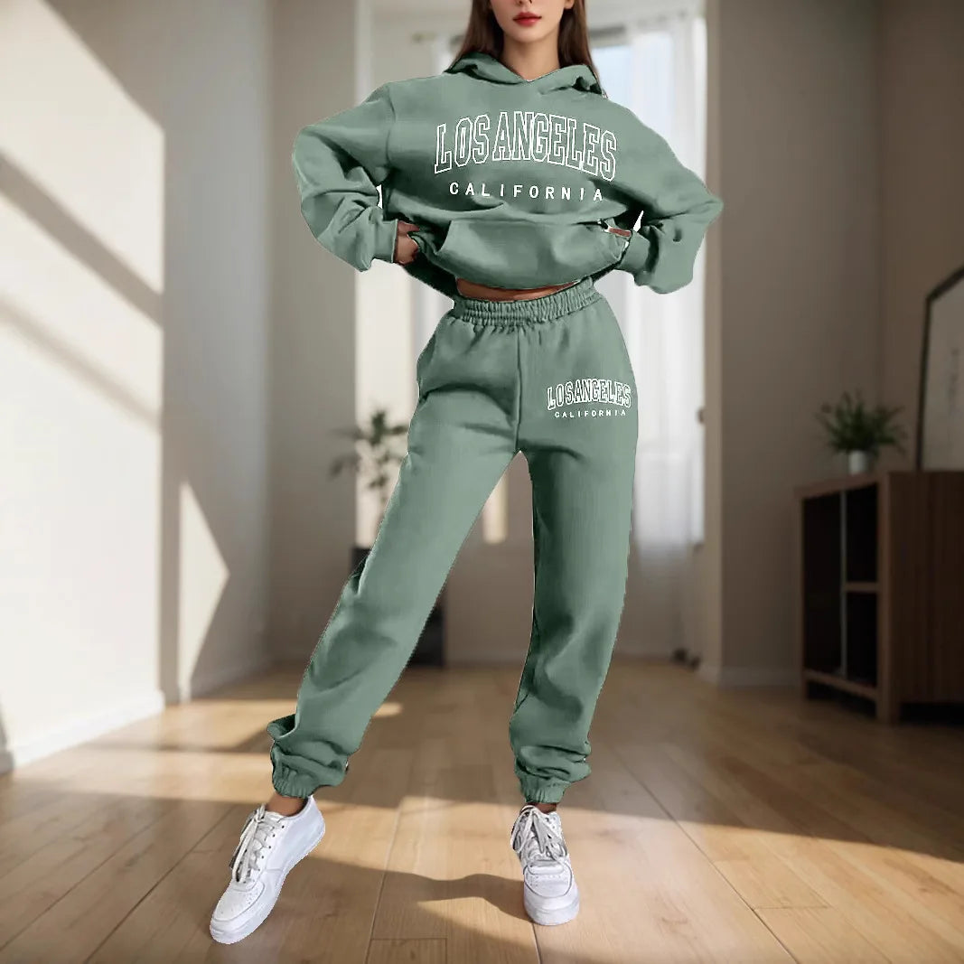 Ensemble deux pièces pour femmes, sweat à capuche et pantalon de survêtement, imprimé lettres, survêtement à capuche deux pièces pour femmes