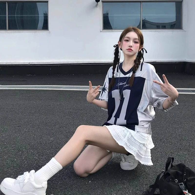 Streetwear Basketball T-Shirt – Oversized Striped Jersey with Letter Print