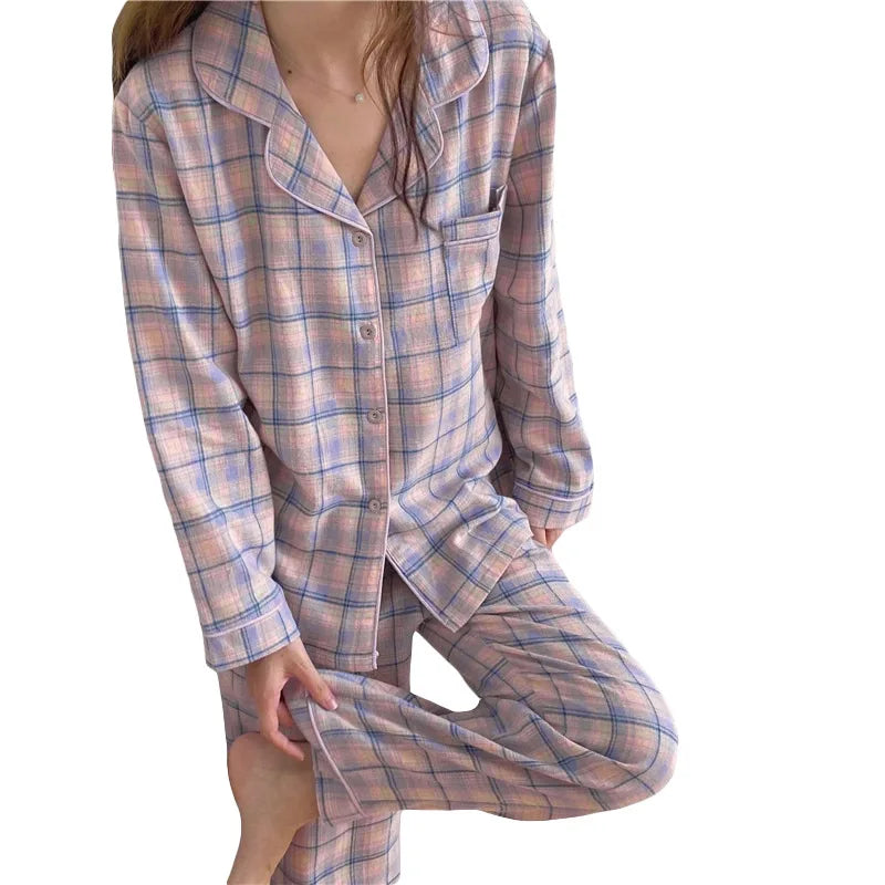 Ensemble de pyjama et tenue d'intérieur pour femme, nouvelle collection printemps-automne. Ensemble de pyjama d'intérieur décontracté et simple pour étudiantes, pouvant être porté à l'extérieur. Ensemble de pyjama cardigan et tenue d'intérieur.