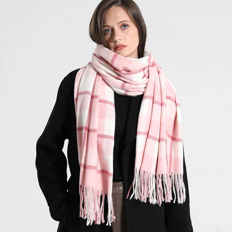 Women's Checkered Shawl Scarf – Soft & Warm Cashmere | 14 Colors