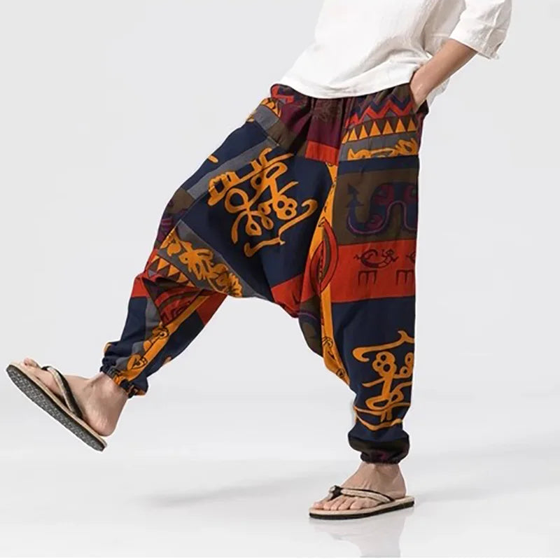 Men's Vintage Harem Pants Loose Fit  Breathable Lightweight Hip Hop Trendy Streetwear Drop Crotch Trousers Stylish Long Pants