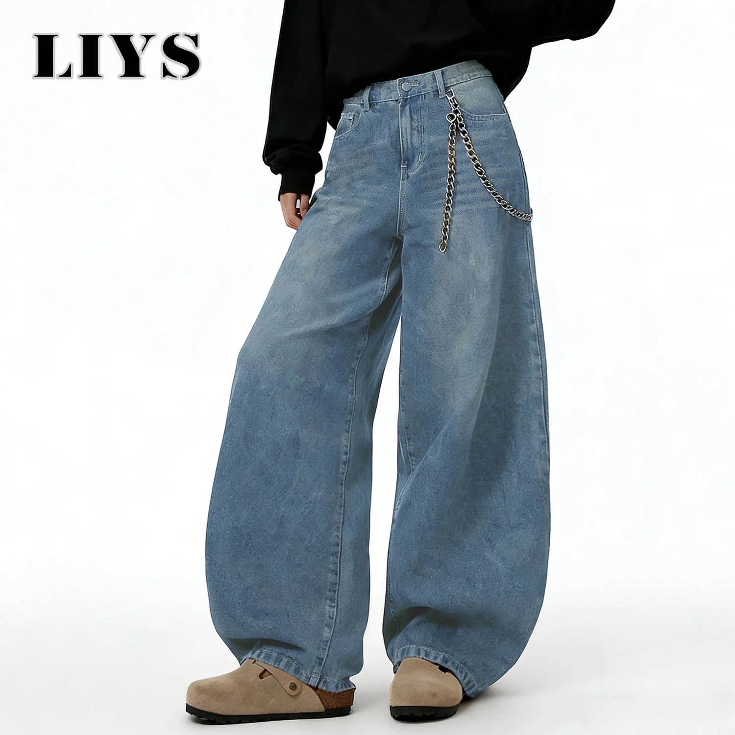 American Retro Baggy Wide Leg Jeans Men's Korea Streetwear Distressed y2k Clothing Casual Daily Four Seasons Denim Pants Unisex