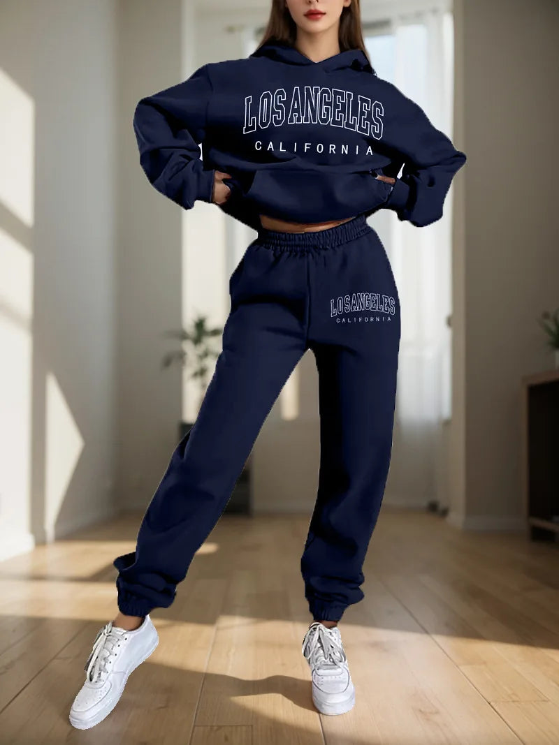Ensemble deux pièces pour femmes, sweat à capuche et pantalon de survêtement, imprimé lettres, survêtement à capuche deux pièces pour femmes
